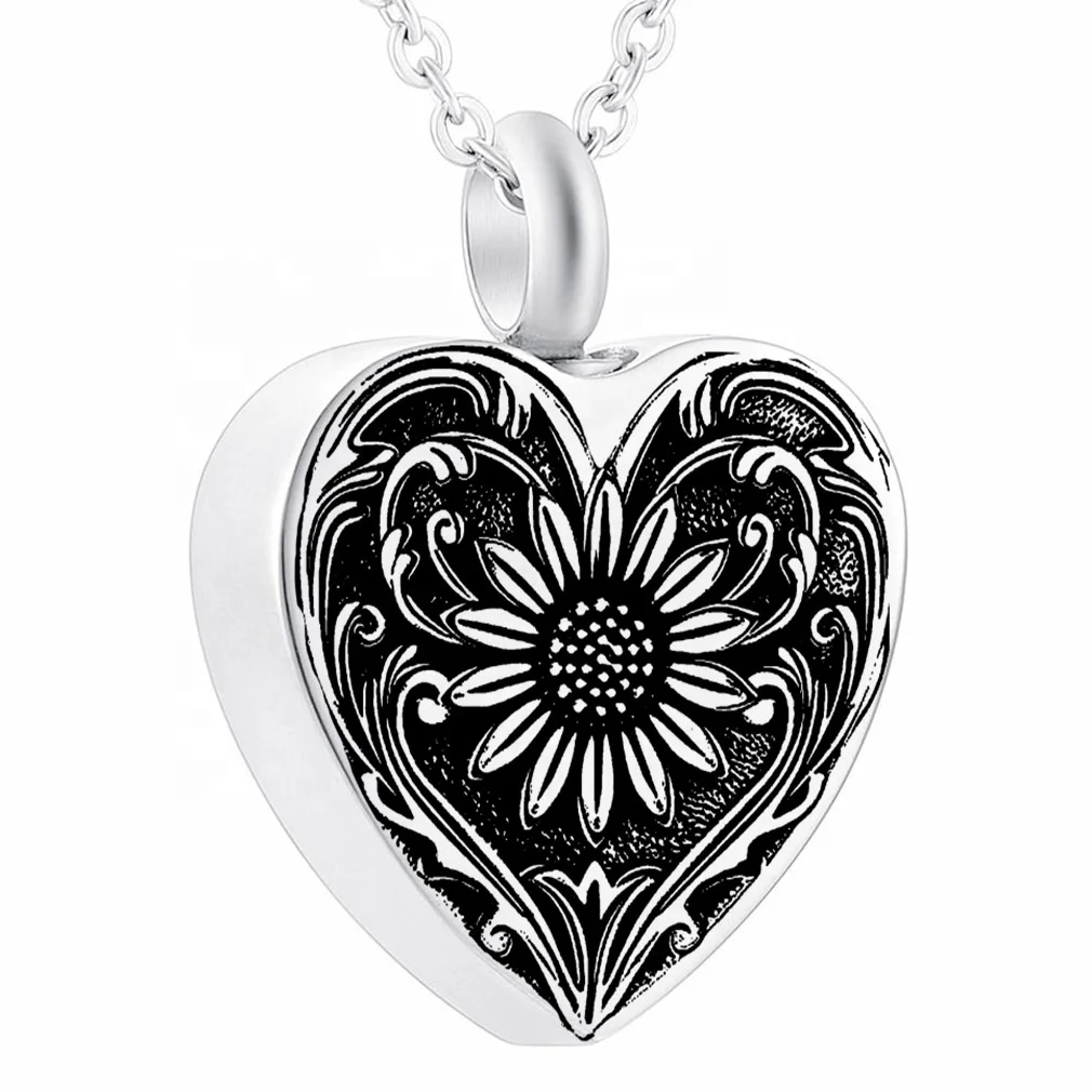 

Sunflower Urn Pendant Necklace Stainless Steel Cremation Jewelry for Ashes for Women Silver with Funnel Kits