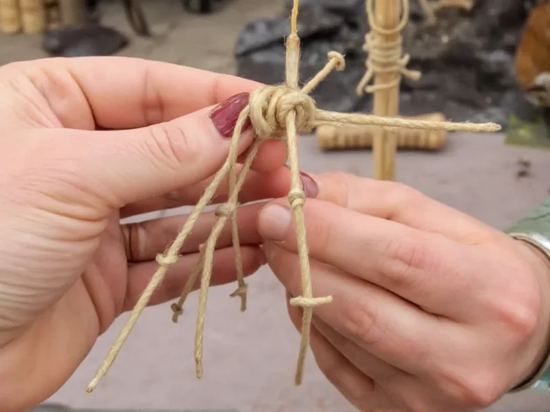 Hand assembling beacon structure with twine reinforcement