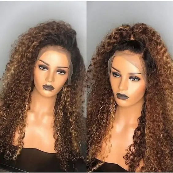 

Grade 10A Brazilian ombre color wigs with roots double drawnraw virgin hair glueless lace frontal wig deep curly