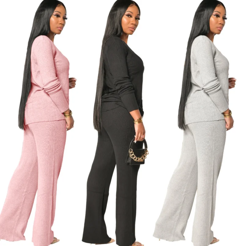 

Fashionable Buttoned Cardigan Top Elastic Waist Trousers Long Sleeves Plus Size Two Piece Suit, As picture