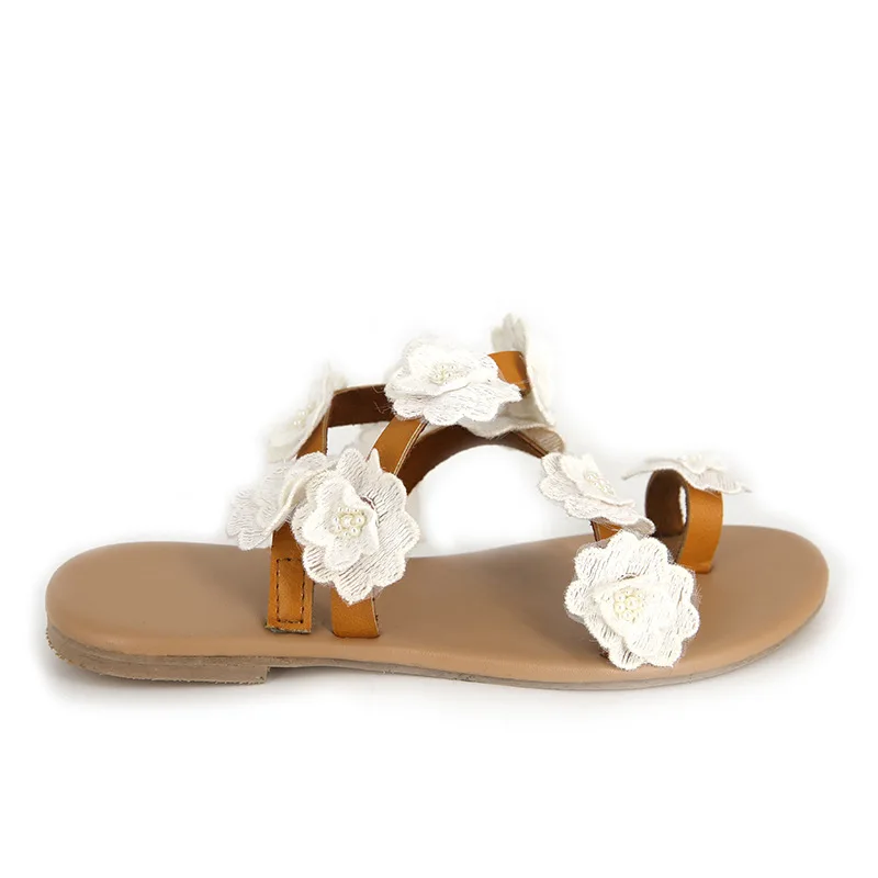 

Beach slippers 2021 summer ladies new style pu flower flat open toe fashion large size ladies sandals for women