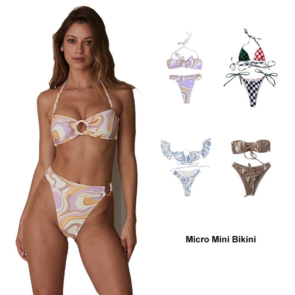 

Trendy Bandeau Swimsuits Floral Print Micro Mini Bikini Cute Triangle Bathing Suit Designer Flawless 18 Teen Sexy Bikinis