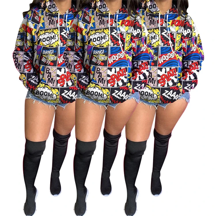 

MD-20022408 spring 2021 cartoon printed plus size casual long sleeve sweatshirt women hoodies