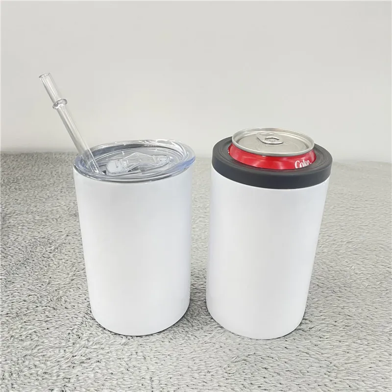 

US warehouse RTS Vacuum Insulated 12oz straight white sublimation blanks can cooler with 2 lids for White Sublimation Transfer