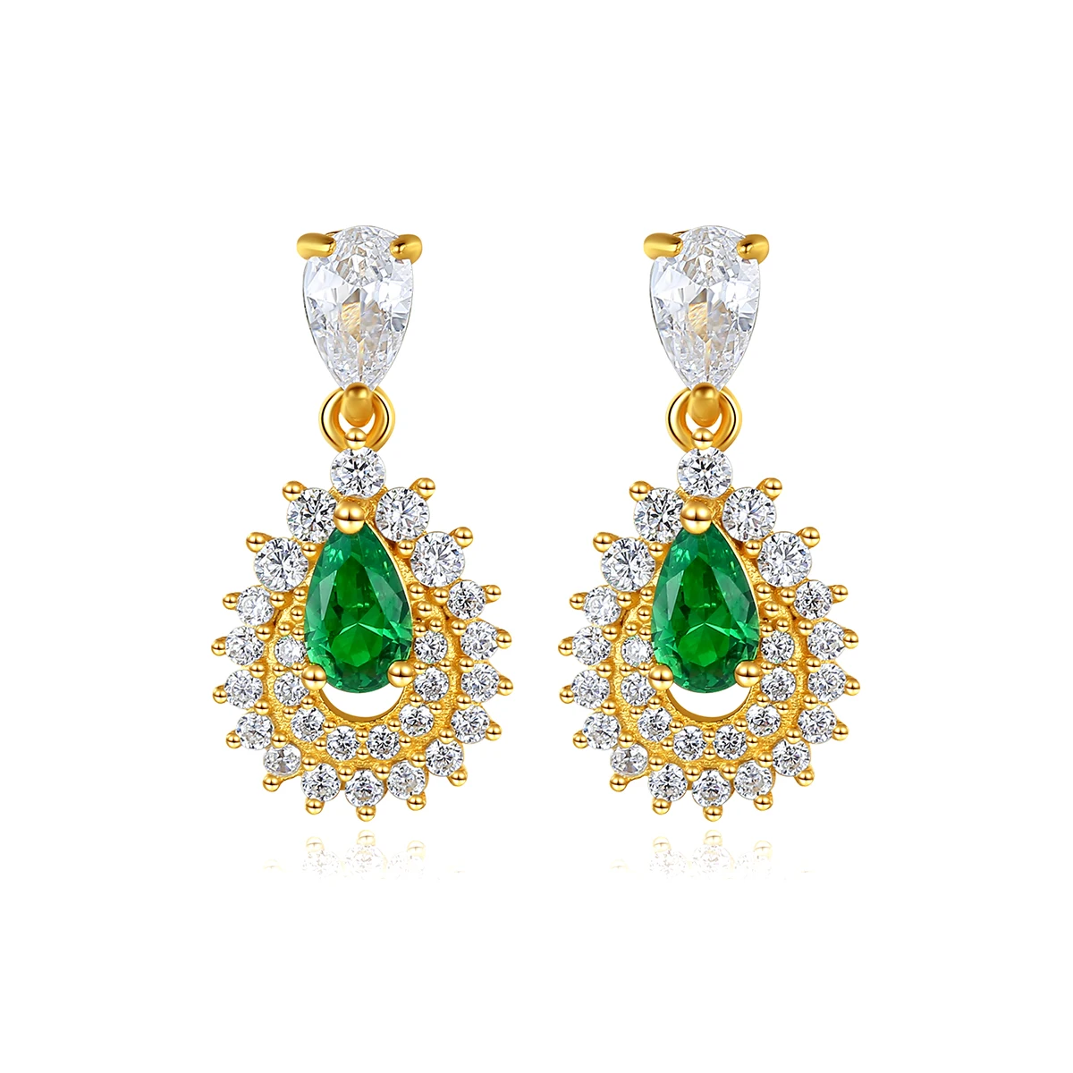 

CZCITY Superir Quality Silver Teardrop Earrings 925 Sterling Pear Shape Emerald Cubic Zircon Diamond Dangle Earrings Costume Jew