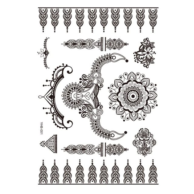 

Long lasting temporary finger and hand henna tattoo stickers, White, black