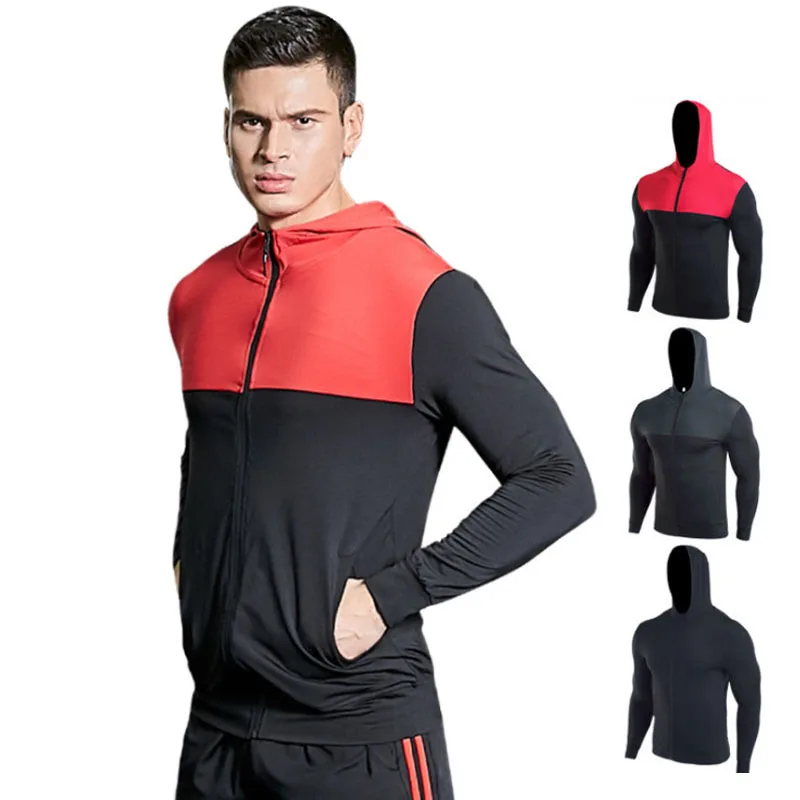 

Custom Available Man Sportswear Fitness Training Clothes Quick Dry Cycling Wear GYM Windproof Hooded Jackets