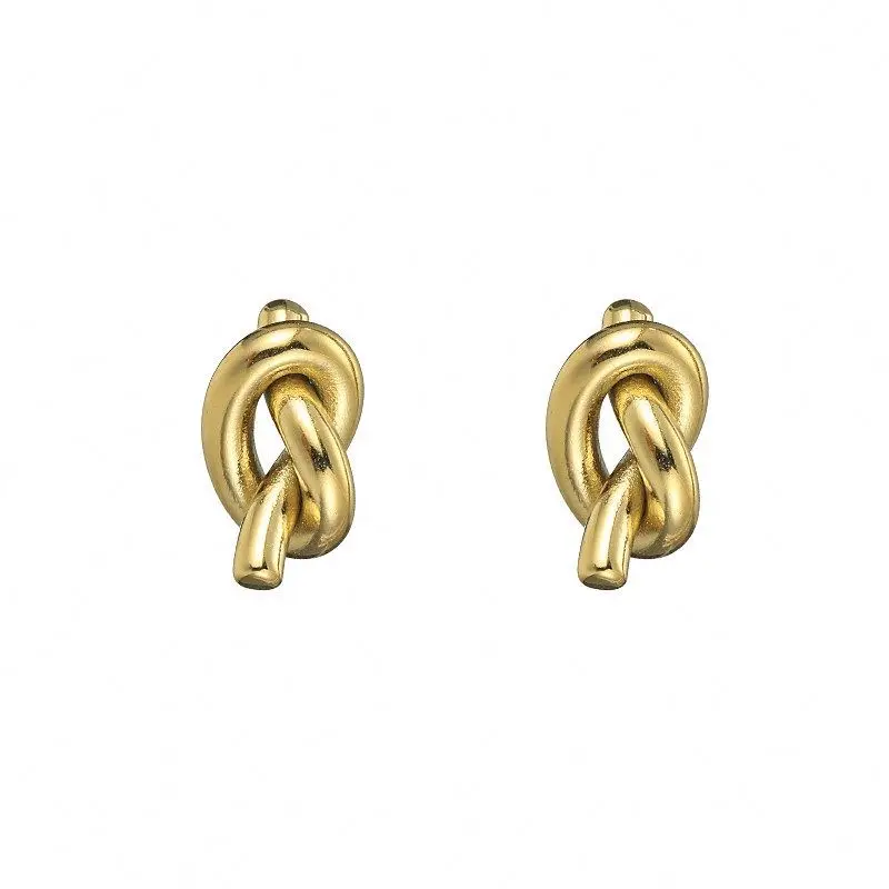 

Christmas Gift Gold Plated Stainless Steel Handmade Knot Earrings Trendy, Gold color