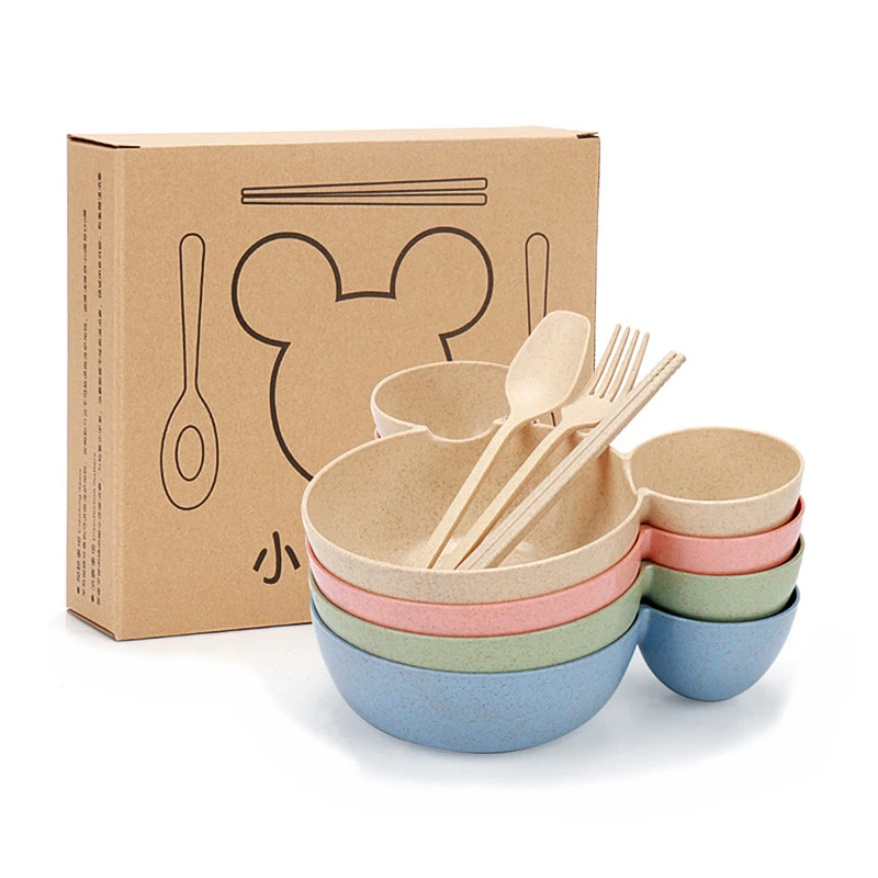 

Eco-friendly Unbreakable Biodegradable Baby Children Plastic Wheat Straw Dinnerware Set