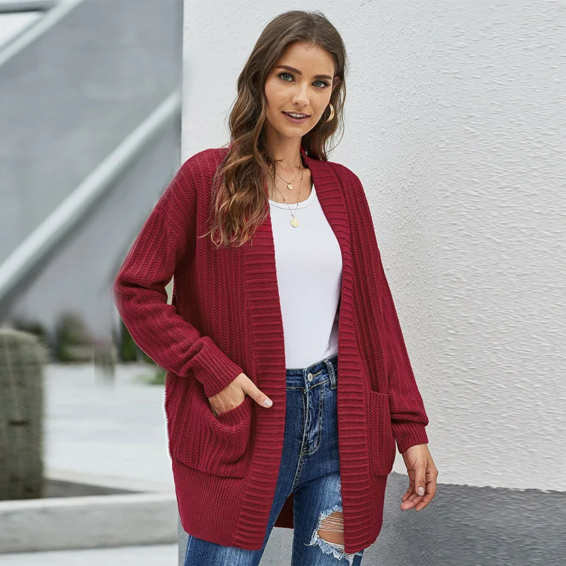 

Wholesale Women Fashion Casual Shawl Neckline Long Sleeve with Pocket Cardigan