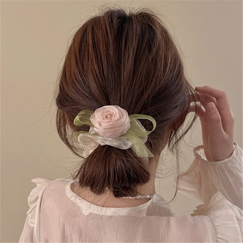 

2023 new rose Flower Hair Ties scrunchie simple rubber band female tying hair rope scrunchie
