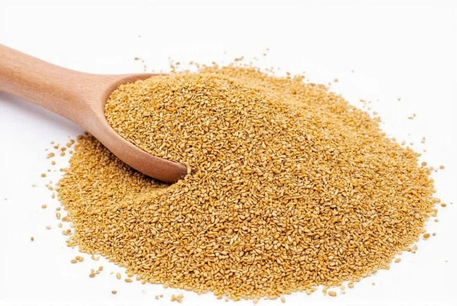 Fenugreek seeds displayed in glass jars at a grocery store spice section