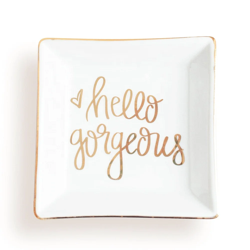 

Wholesale Ceramic Jewelry Trinket Tray Hello Gorgeous Ring Dish for Wedding Decor and Gifts