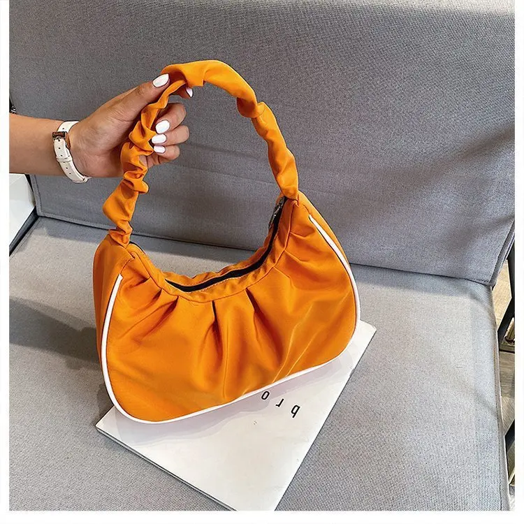 

2021 Women Shoulder Popular Tote Bag Pu Leather Cute Design Summer Small Pleated Crescent Bag Lady Fashion Handbag Underarm Bag, Customizable