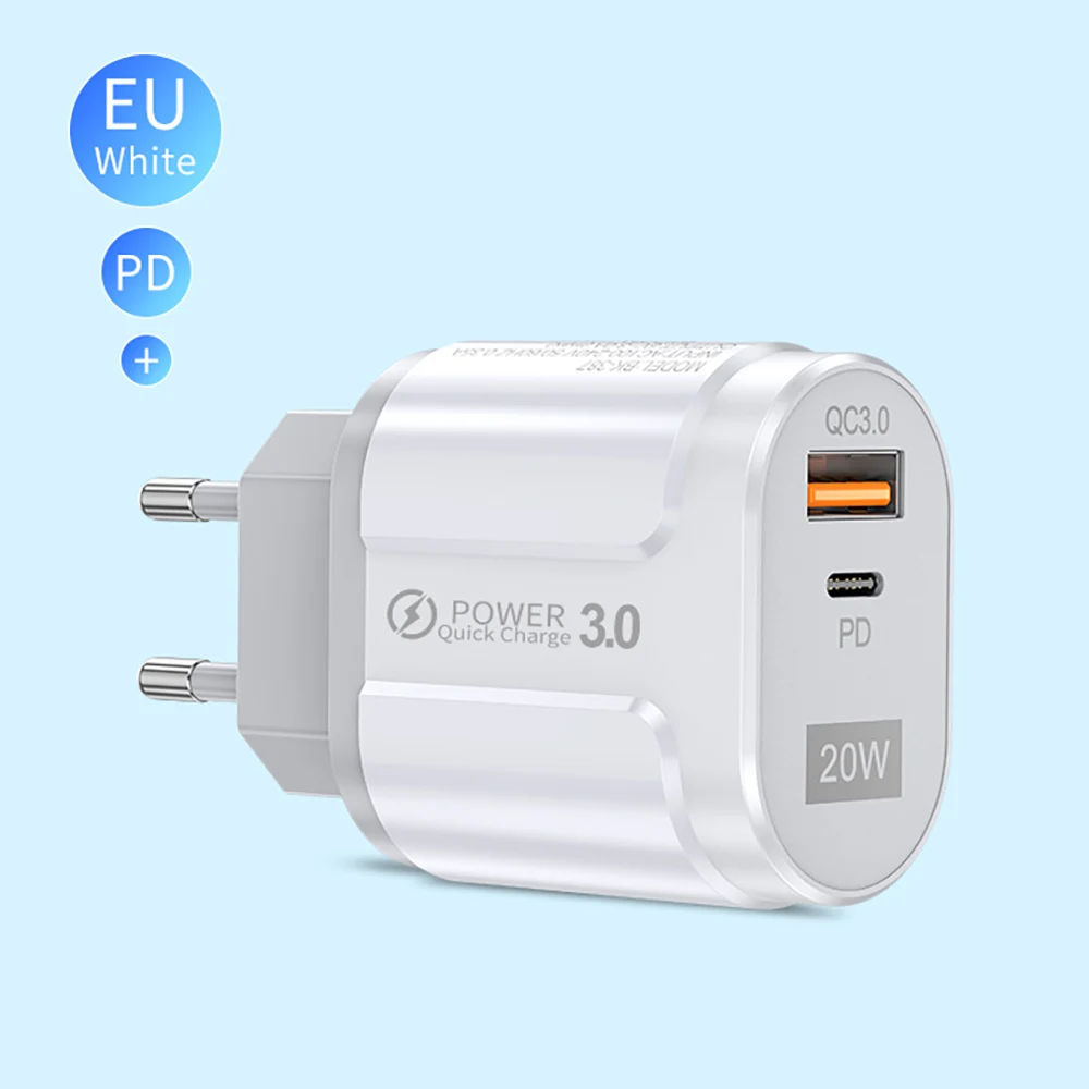 

Free Shipping 1 Sample OK Portable 20W PD USB Wall Charger EU US Plug Fast Charger For Samsung Cell Phone Chargers Custom Accept