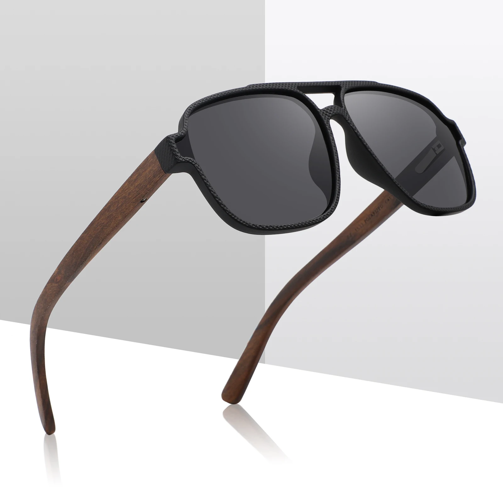 

New Model 2021 Summer Outdoor Oversize Wooden Sun Glasses Ebony Wood Polarized Lens Square Sunglasses UV400