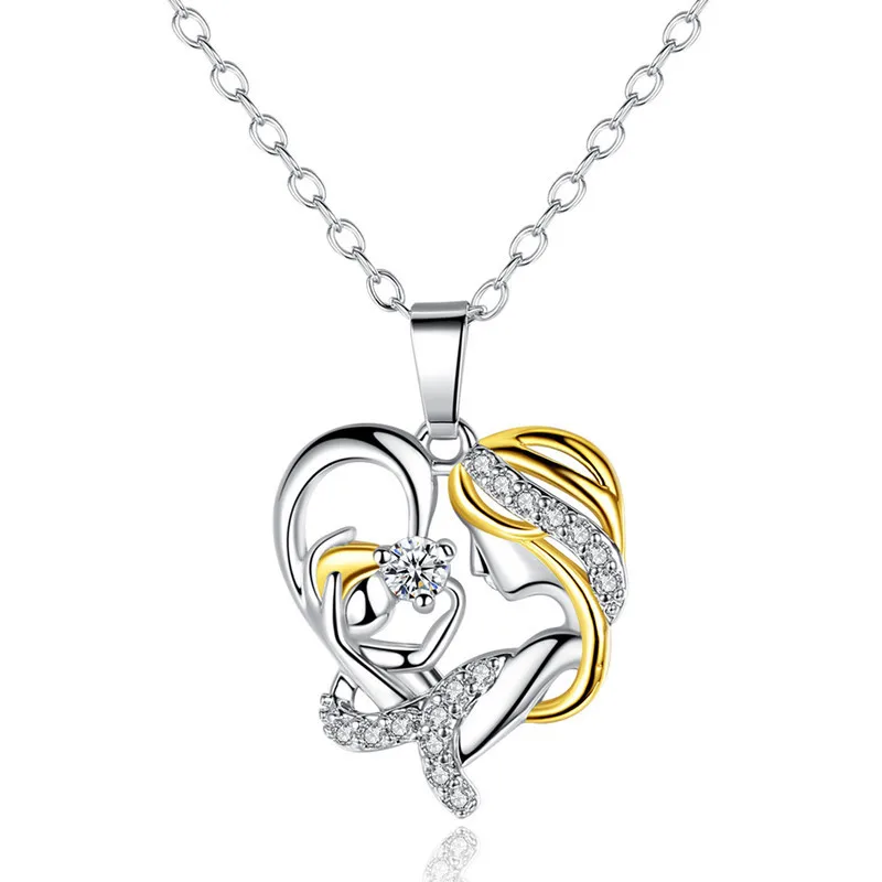 

Mothers Day Gift Necklace 925 Sterling Silver Crystal Heart Flower Pendant Mom Necklaces Jewelry, Gold silver