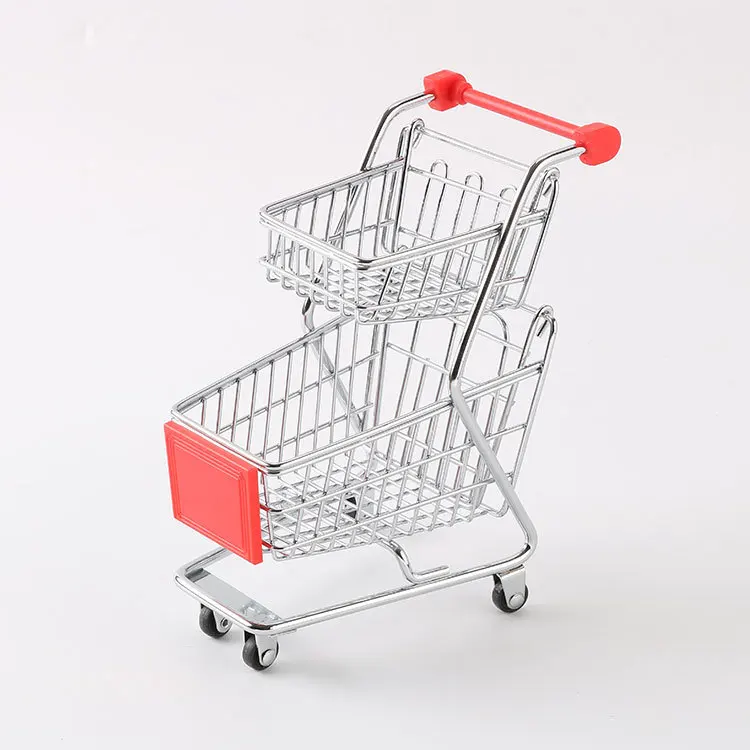 

Double-layer Trolley Supermarket Mini Shopping Cart Beauty Egg Tray Cosmetics Storage Desktop Ornaments Posing Props