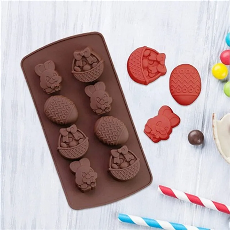 

Fusimai Easter Gifts Silicone Cake Mold Baking 8 Egg Bunny Basket Chocolate Moulds