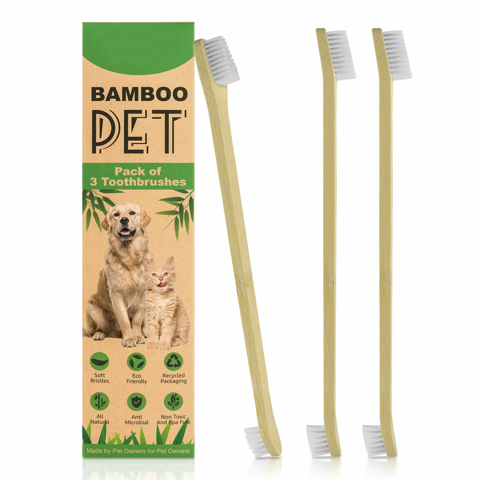 

Bamboo Pet Toothbrush Double Sided Dog Teeth Cleaning Brush Puppy Dental Brush Small and Large Breed Pets Toothbrush, Customized color