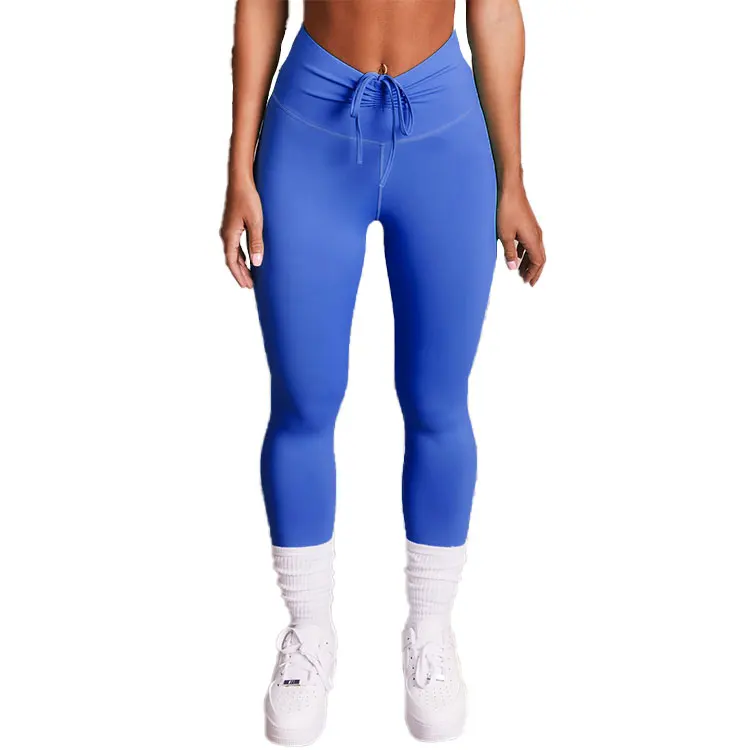 

New Female Solid high Waist Seven-minute Stretch Leggings Tights Woman High Bounce Yoga Pants