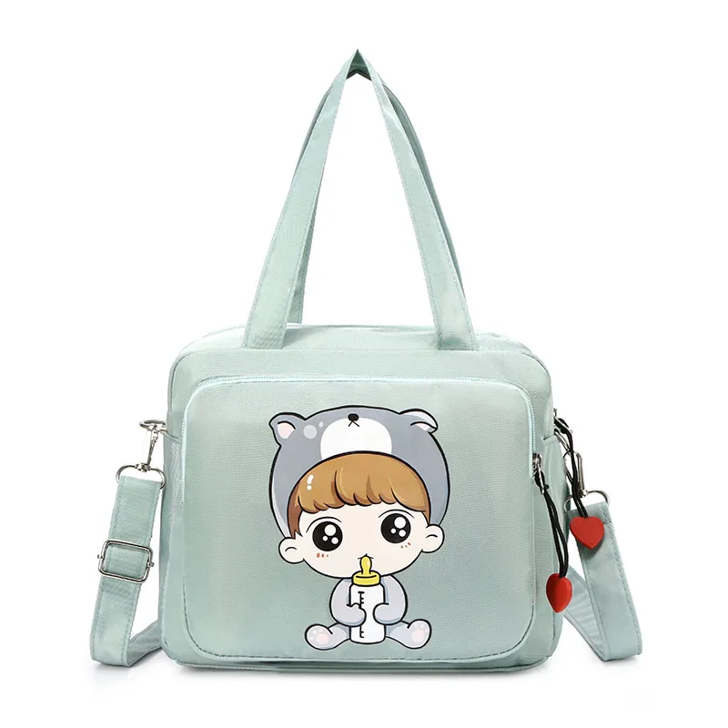 

Cheap waterproof ladies handbags wholesale nylon green bag with cute baby carton for mommy