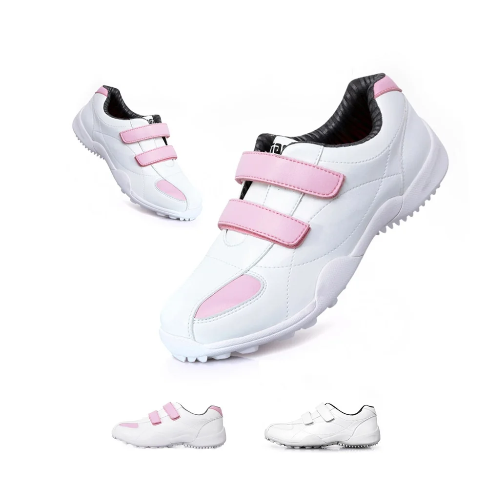 
China factory OEM quality warranty hook hoop white fit kids outdoor golf shoes 