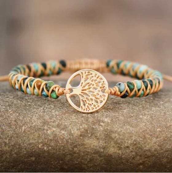 

Hot Selling Gold-Plated Tree Of Life Stainless Steel Bracelet Natural Agate Beaded Bracelet For Friendship Couple Bracelet, Picture shows