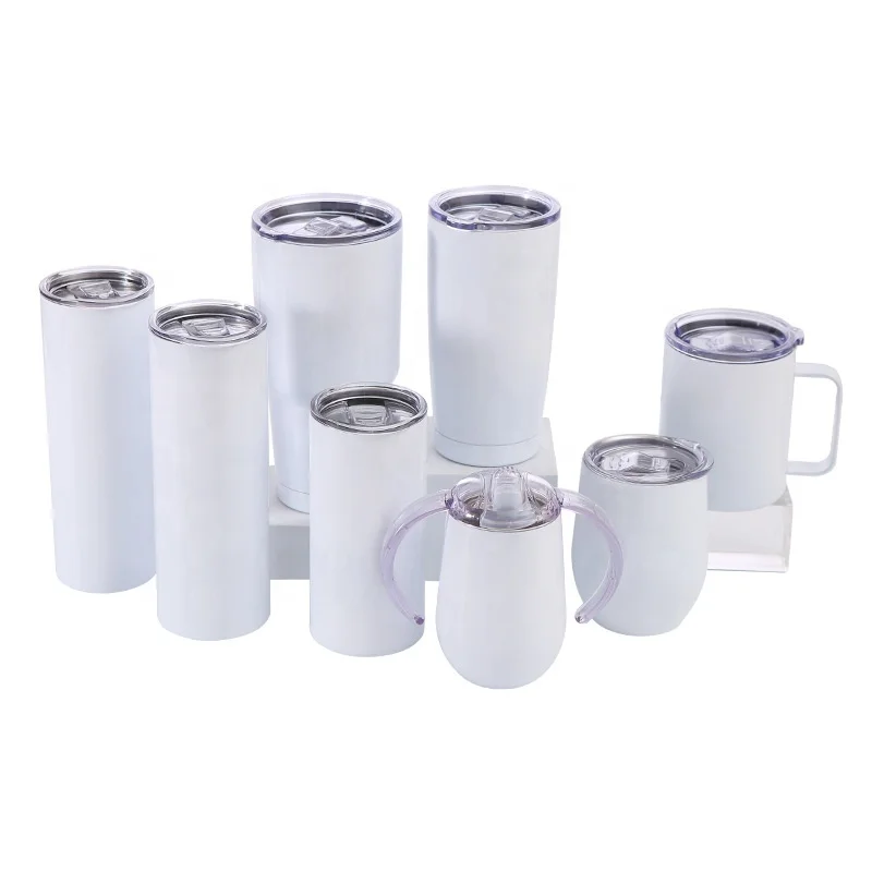 

White Blank Sublimation 20OZ Skinny Stainless Steel Tumbler Wine Double Wall Blanks Straight Tumblers 20 OZ With Metal Straws, White,silver