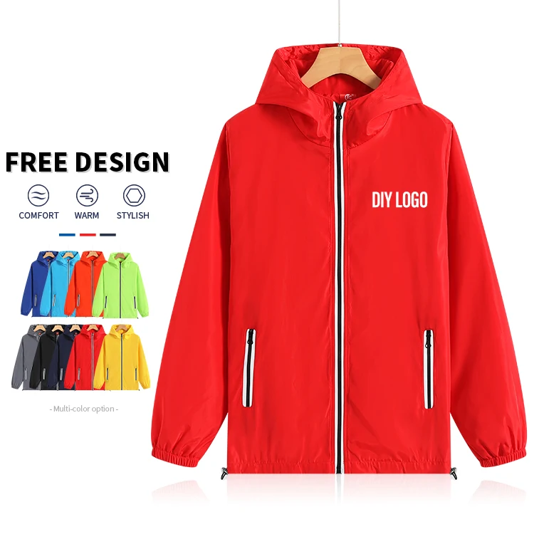 Professional Custom Activity Advertising Windbreaker Jackets Polyester Men's Jackets With Hood