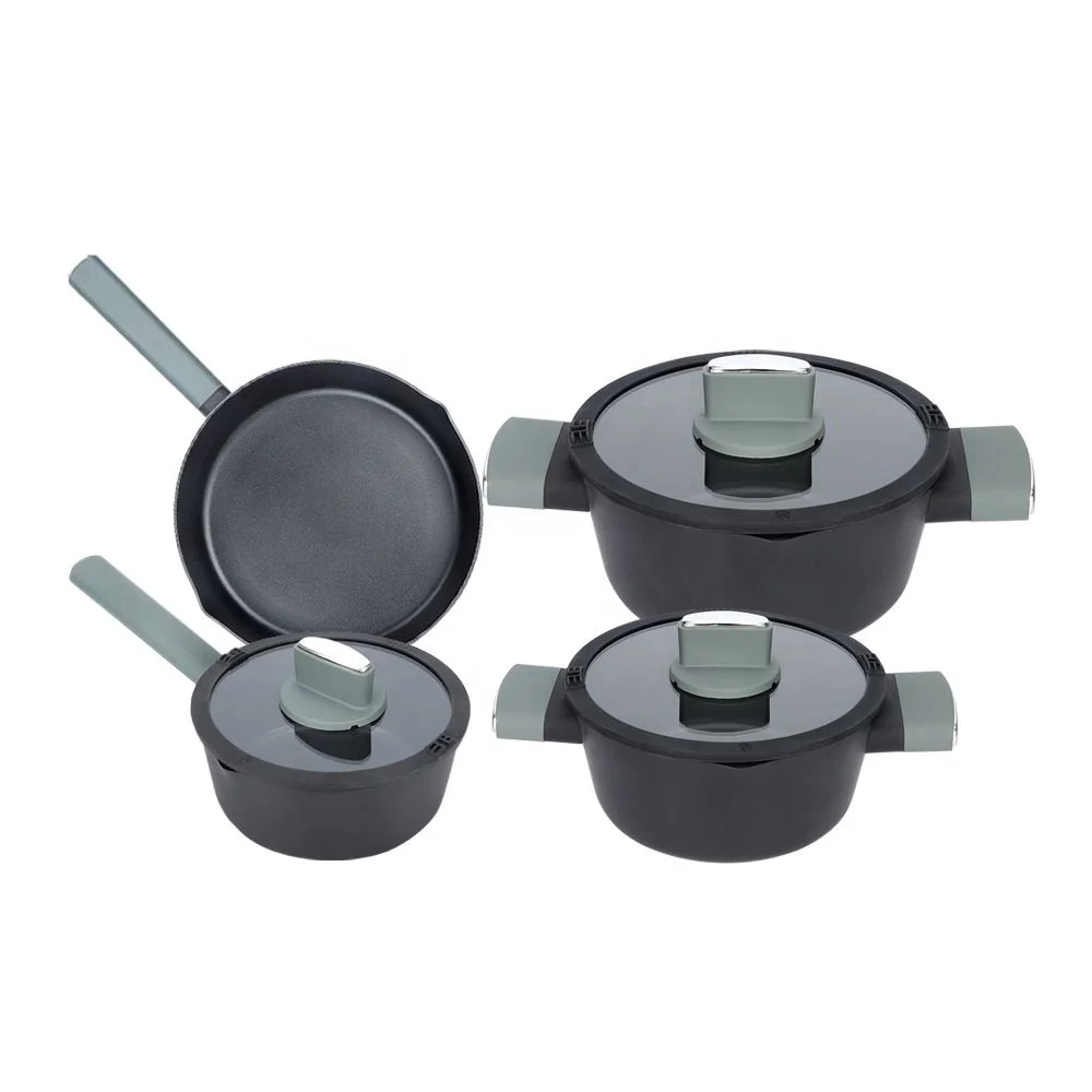 

7PCS Best Seller Cooking pot and Pan with Silicone Handle Non Stick Cookware Set, 4 colors/customized