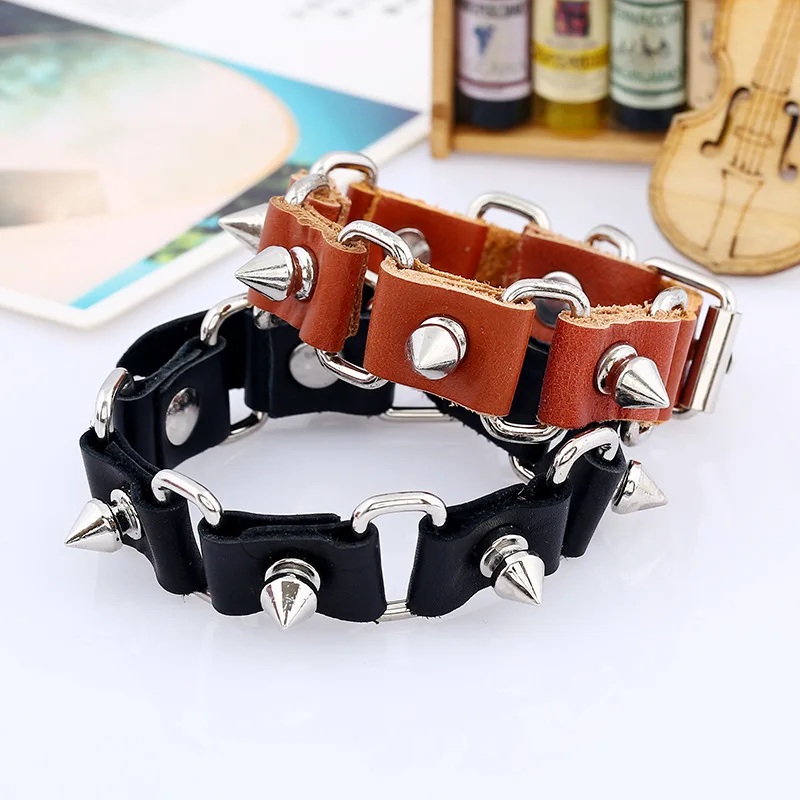 

Simple New Cowhide Bracelet Punk Custom Accessories Trend Men Motorcycle Leather Braided Bracelet For Men