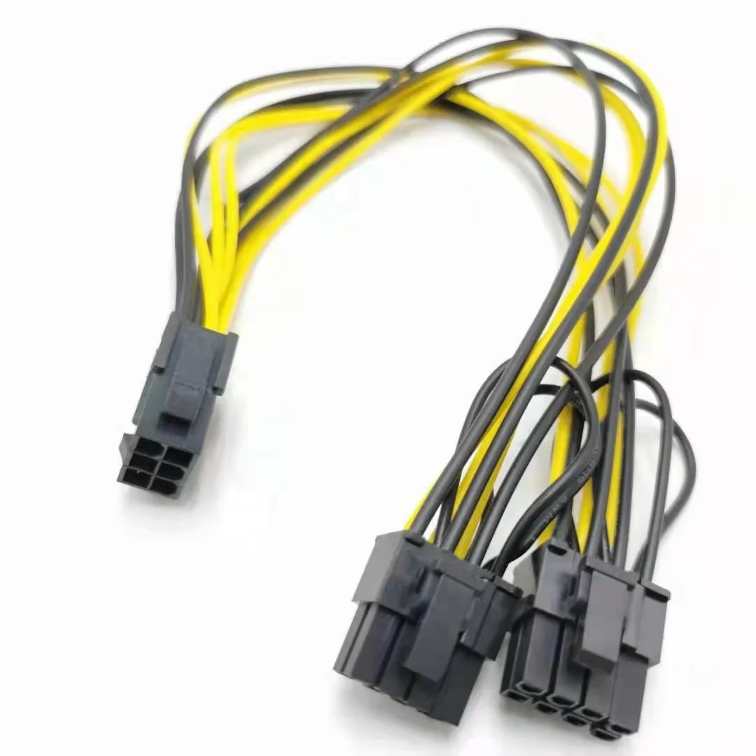 

High quantity PCI-e 6 Pin female to Dual 6+2 Pin Connectors cord pcie 6p to 2x 8pin GPU power cable, Black+yellow