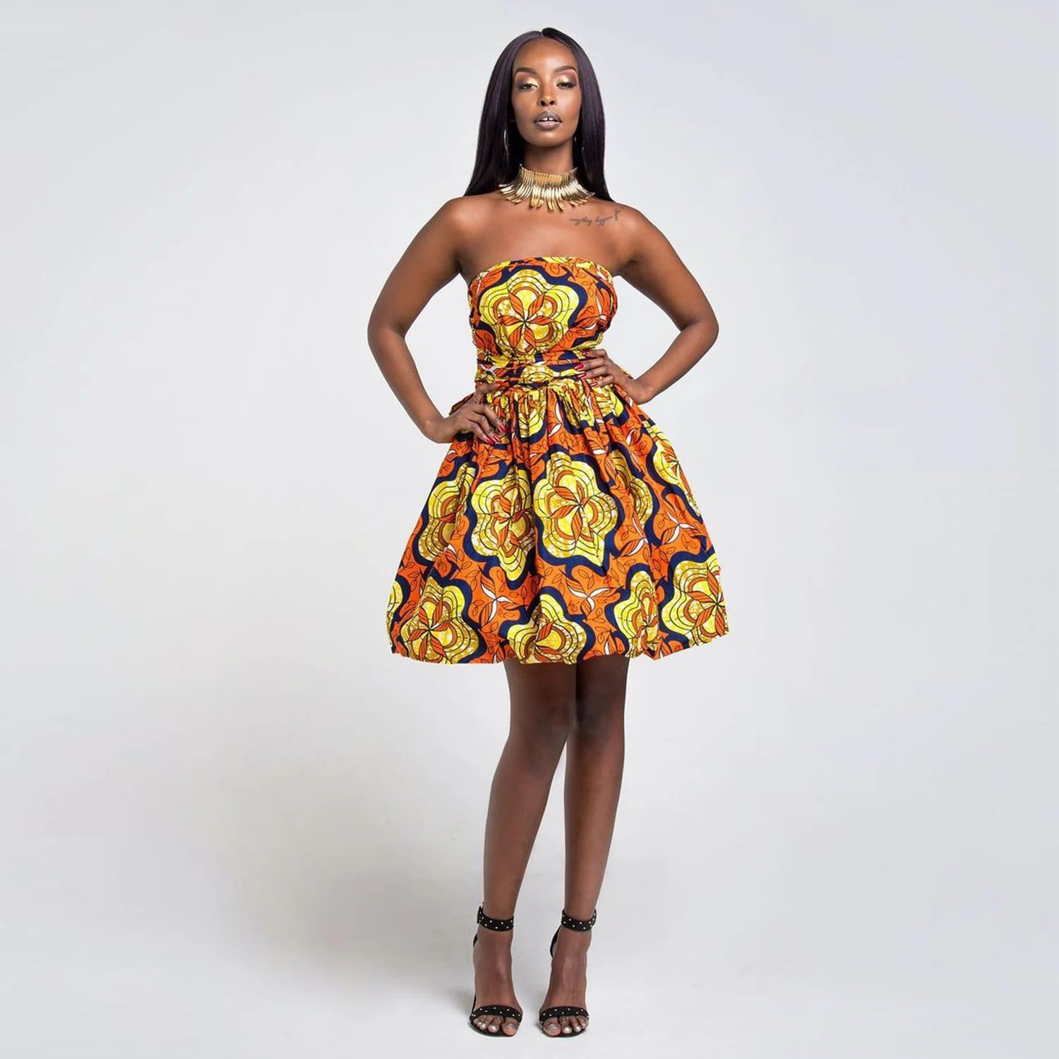 

Wholesale New Fashion Designs Colorful Printed Floral Short Sleeve Women Custom Summer Ethnic Oem Spring African Clothing Dress, 3 colours