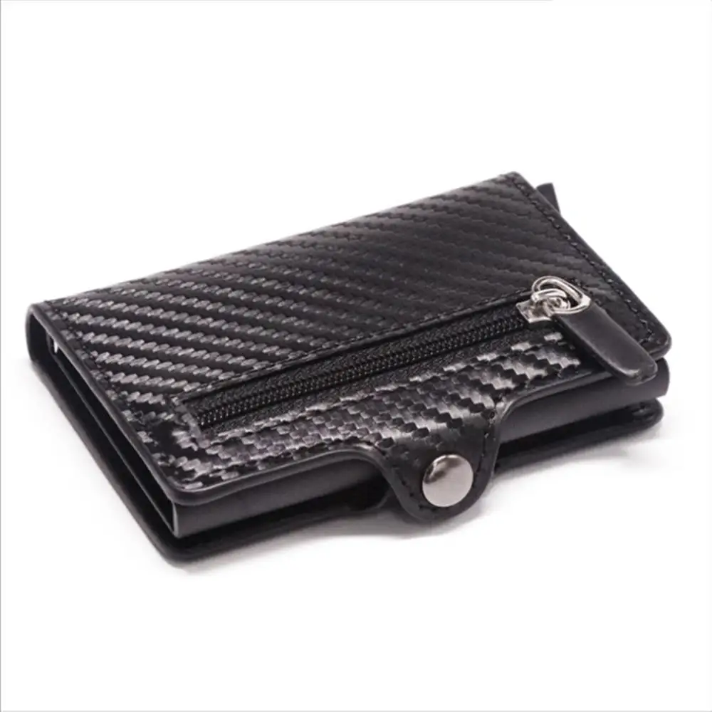 

New zipper multifunctional RFID anti-scanning card carbon fiber pattern card holder slim credit card case pop up wallet for men, Customized