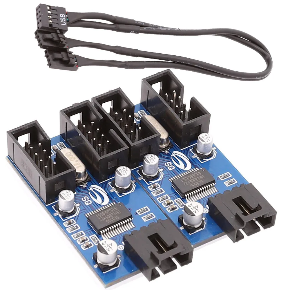 

Motherboard 9pin USB header Splitter Male 1 to 4 Female Extension Cable Adapter Desktop 9-Pin USB2.0 HUB Connector