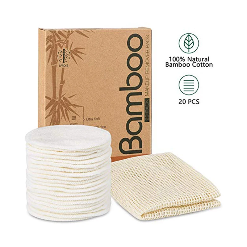 

Hot Selling Makeup Remover Reusable Packs Natural Bamboo Cottons Facial Skin Caring Face Clean Pads