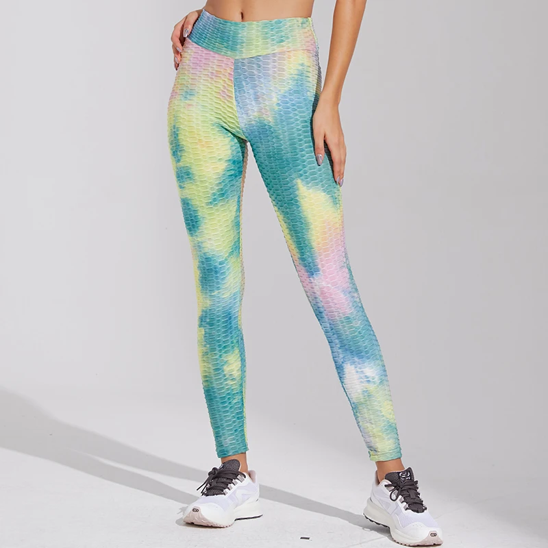 

wholesale compression high waist tie die yoga leggings push up recycled yoga pants, Picture