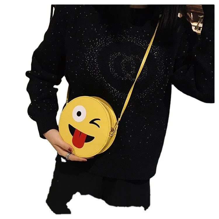 

small round bag 2020 new cartoon fashion smiley handbags cute mini PU shoulder Messenger bag, Picture color , can be customized