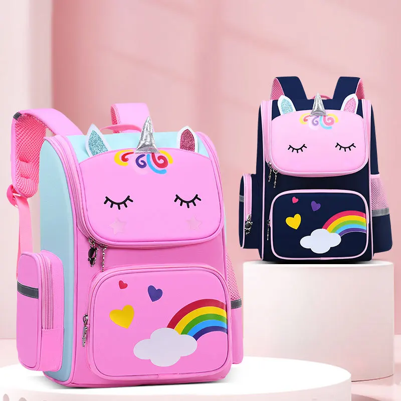 

Wholesale Cute primary new PU character kids' cartoon school bags shoulders burden relief breathable backpack