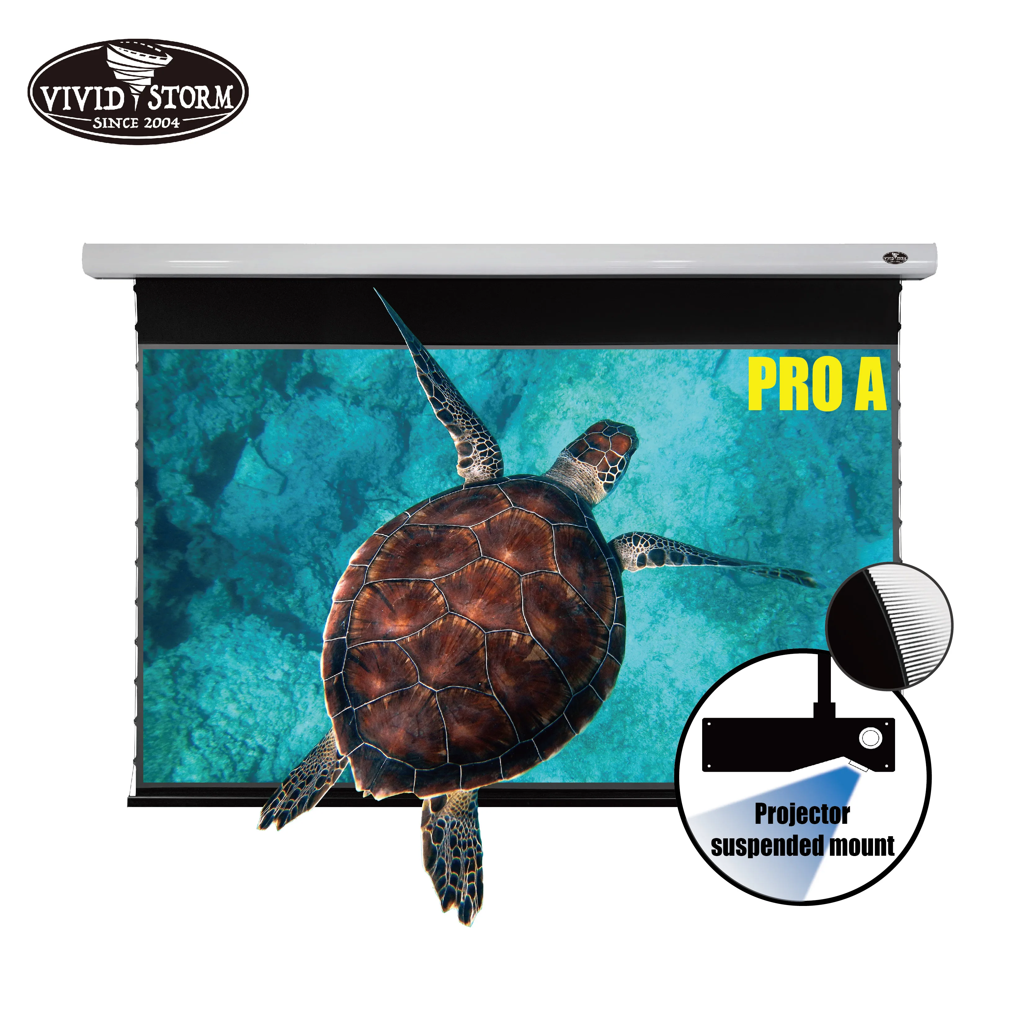 

VIVIDSTORM PRO A Slimline motorized Drop Down screen Ambient Light Rejecting 4K for UST laser Suspended Mount projector