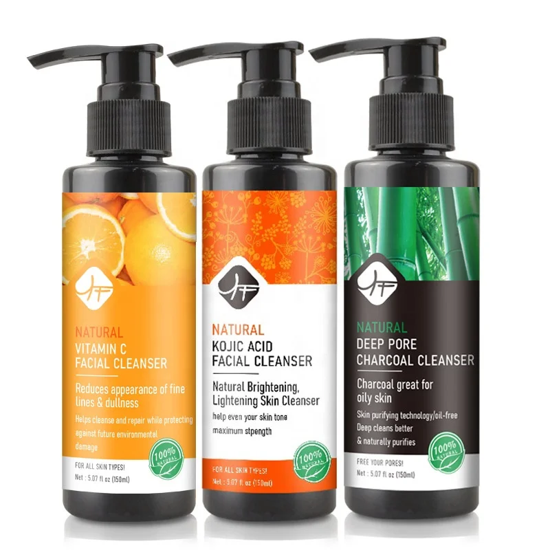 private label organic face wash set charcoal kojic acid whitening face wash organic vitamin c facial cleanser