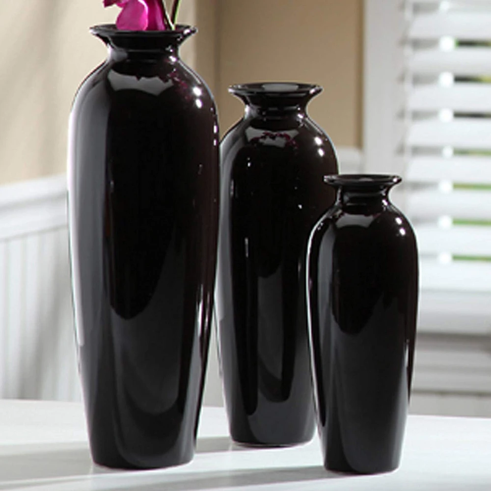 Wholesale Black Set Of 3 Custom European Style Pottery Ceramic Floral
