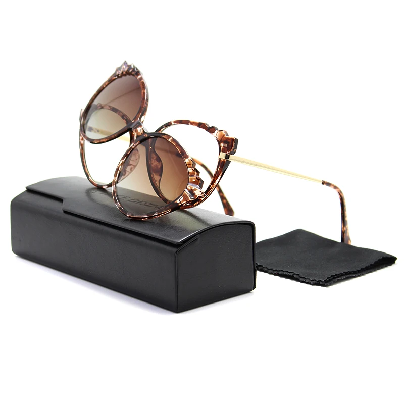 

2021 Shades Ladies TR90 Metal Unique Polarized Light Cat Eye Magnetic Clip-on Clip On Logo Retro Sun Glasses, 6colors