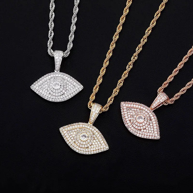 

Hip Hop Fashion necklace 2020 trendy 18k Gold Plated Necklace Iced Out Full Diamond the eye of god Pendant Necklace jewelry, Multi color
