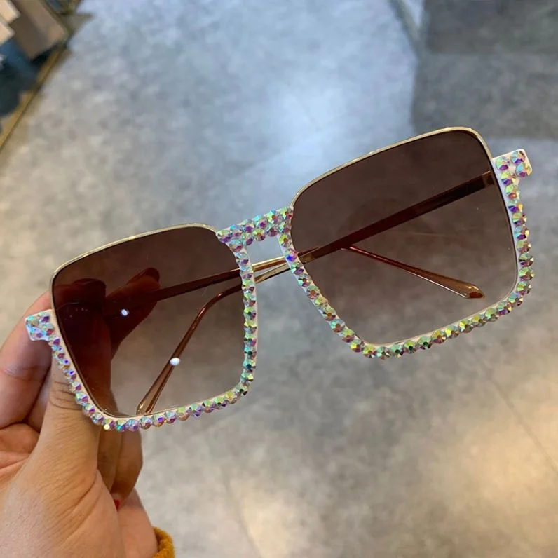 

Fashion Semi-frame Transparent Lens Sunglasses Luxury Rhinestone Ladies Sunglasses in Stock, Colors