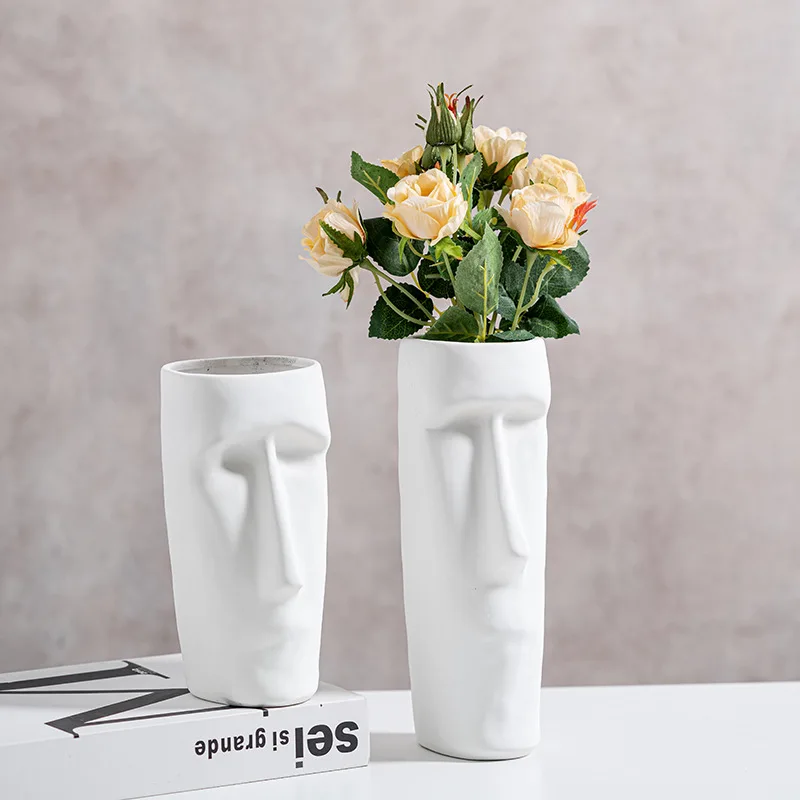 

Porcelain Tall 3D Face Party Decorations Artwork Face Design Dried Vases For Floral Decorations For Home and Office Decor