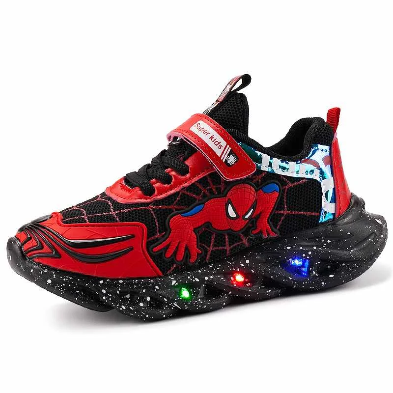 

Hot selling designers casual running Spiderman flashing light up led children sport boy girls baby sneakers kids shoes, Pink/blue/black/color