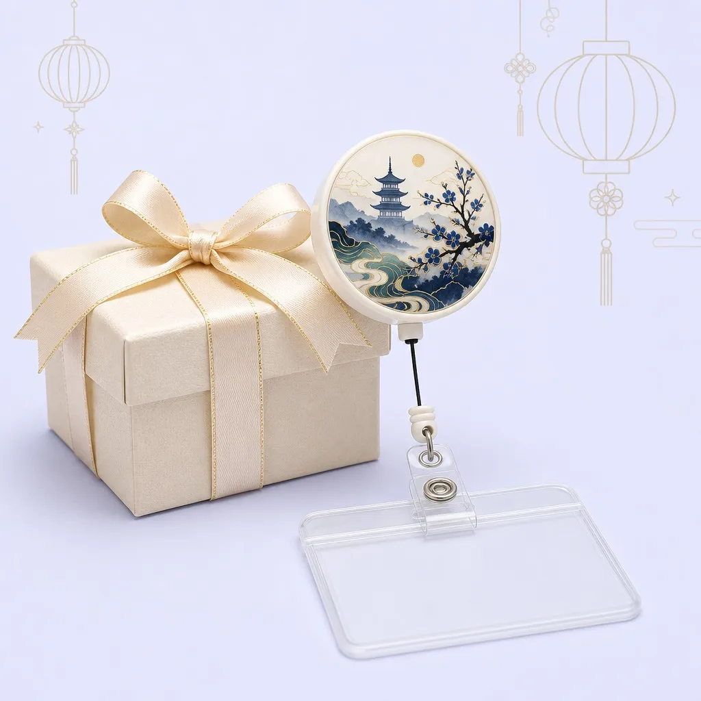 Retractable badge reel presented with a gift box