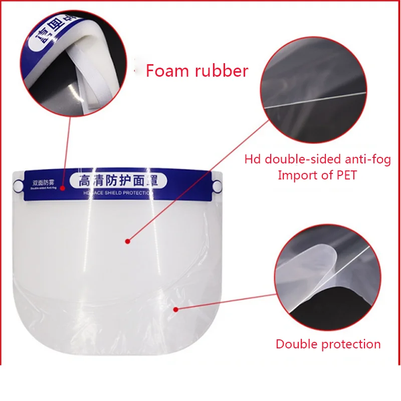 
China Factory directly Safety Certification reusable full cover protection Face Shield Clear Transparent anti-fog PET 